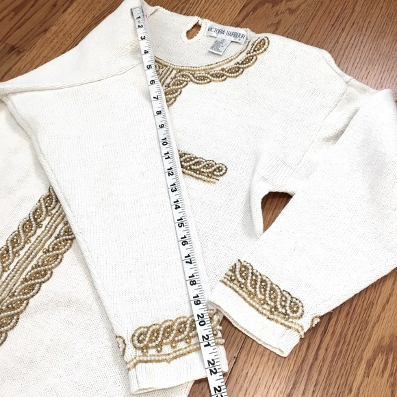 Victoria Harbour vintage 80s off white pear embroidery trim oversized sweater - Picture 14 of 16